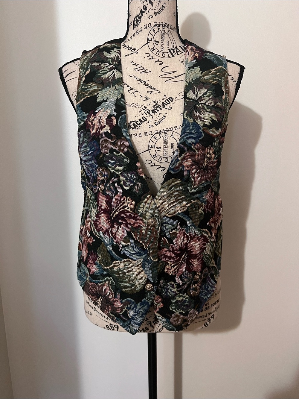 VTG 90s Backroad Blues Floral Tapestry Vest Medium Made in USA Whimsigoth